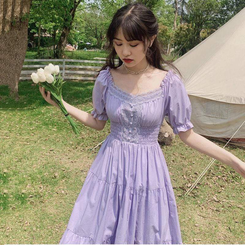 Purple Long Cottagecore Dress - GIRGBE ...